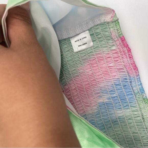 Revolve Superdown Laurena Tie Front Top in Pink Multi Tie Dye Strappy Crop Top S - Picture 8 of 8